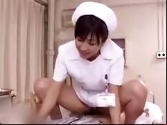 Slutty Japanese nurse rides a patient's hard pole until she